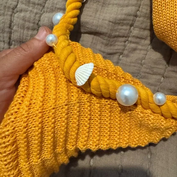Orange Knit bikini and Skirt with Shell Accents - Picture 11 of 12